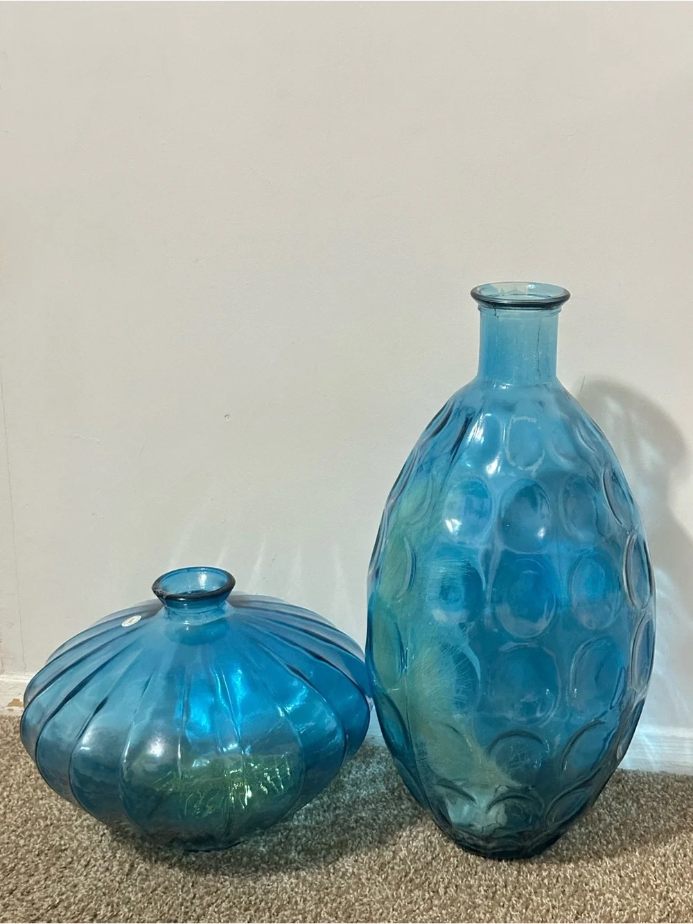 Handblown-Style Blue Textured Glass Vases - Set of 2